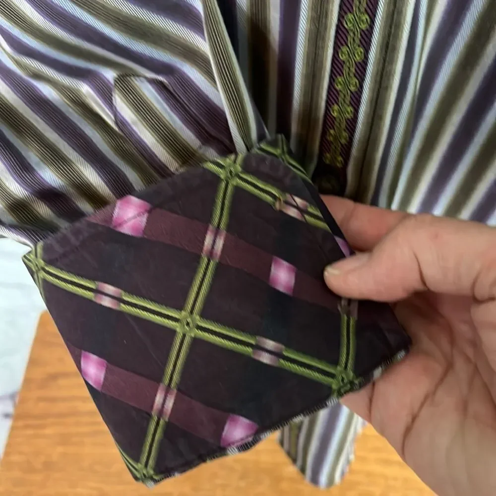 Robert Graham Shirt Mens Large Purple Green Striped Cotton Long Sleeve